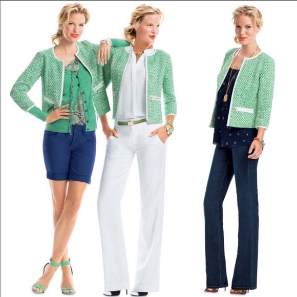 CAbi Jackets & Blazers - Cabi Clover Green & Cream Zip Up Blazer #726 sz 8